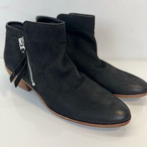 Sam Edelman Womens Packer Ankle Boots Black Suede Low Heel Leather Pull Zip 9.5